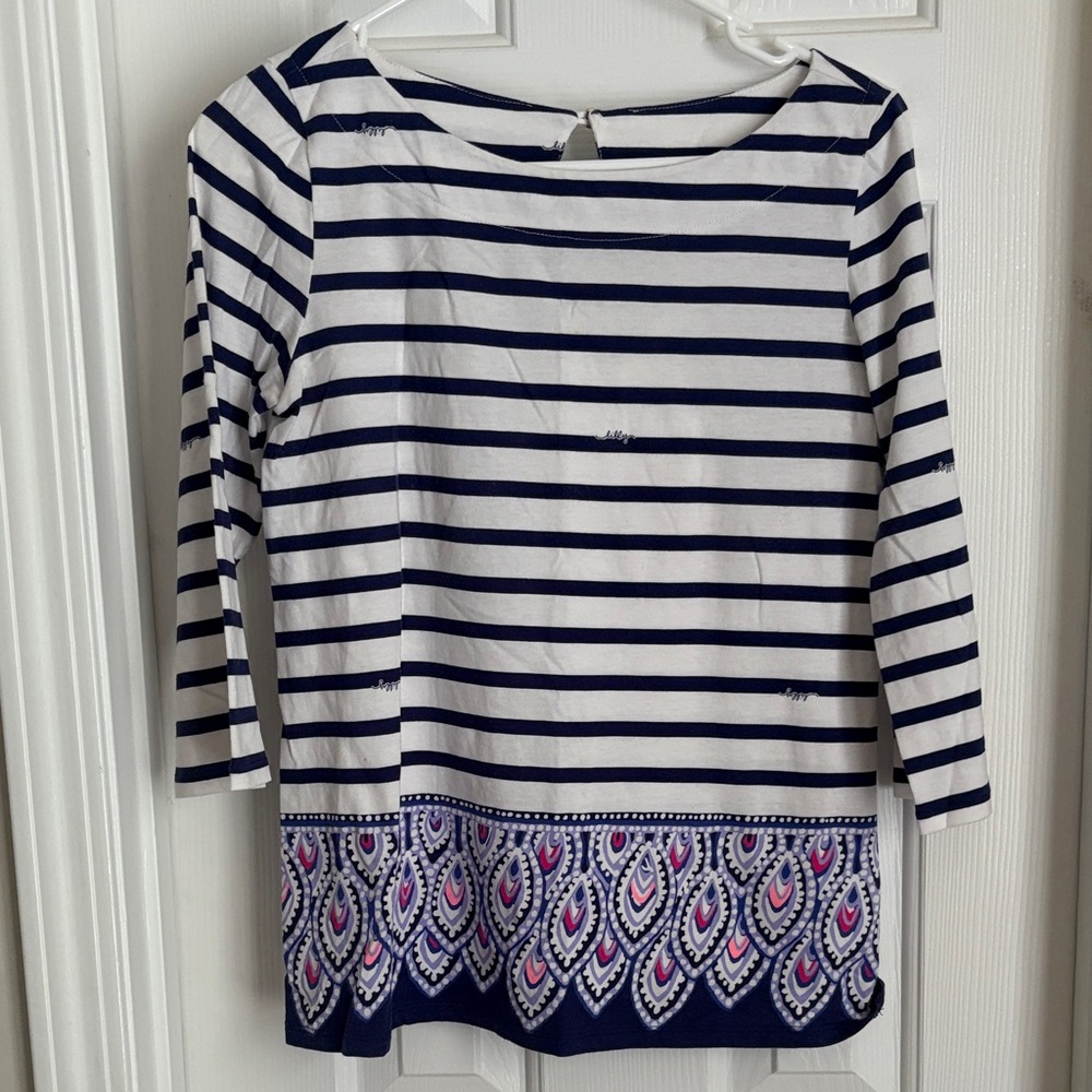 Lilly Pulitzer Striped Blouse with Patterned Hem